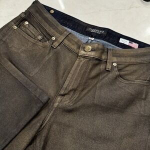 Vizcaino Bronze Shimmer Coated Premium Denim Jeans Womens Size 6 Slim Disco